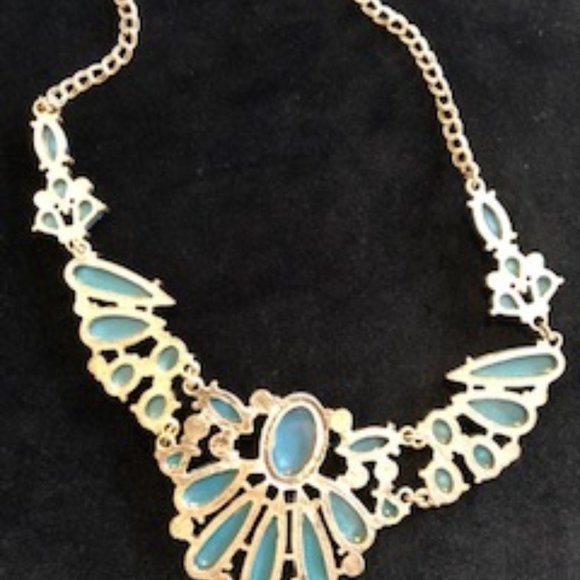 Blue/Green and Gold Statement Necklace - Picture 2 of 2